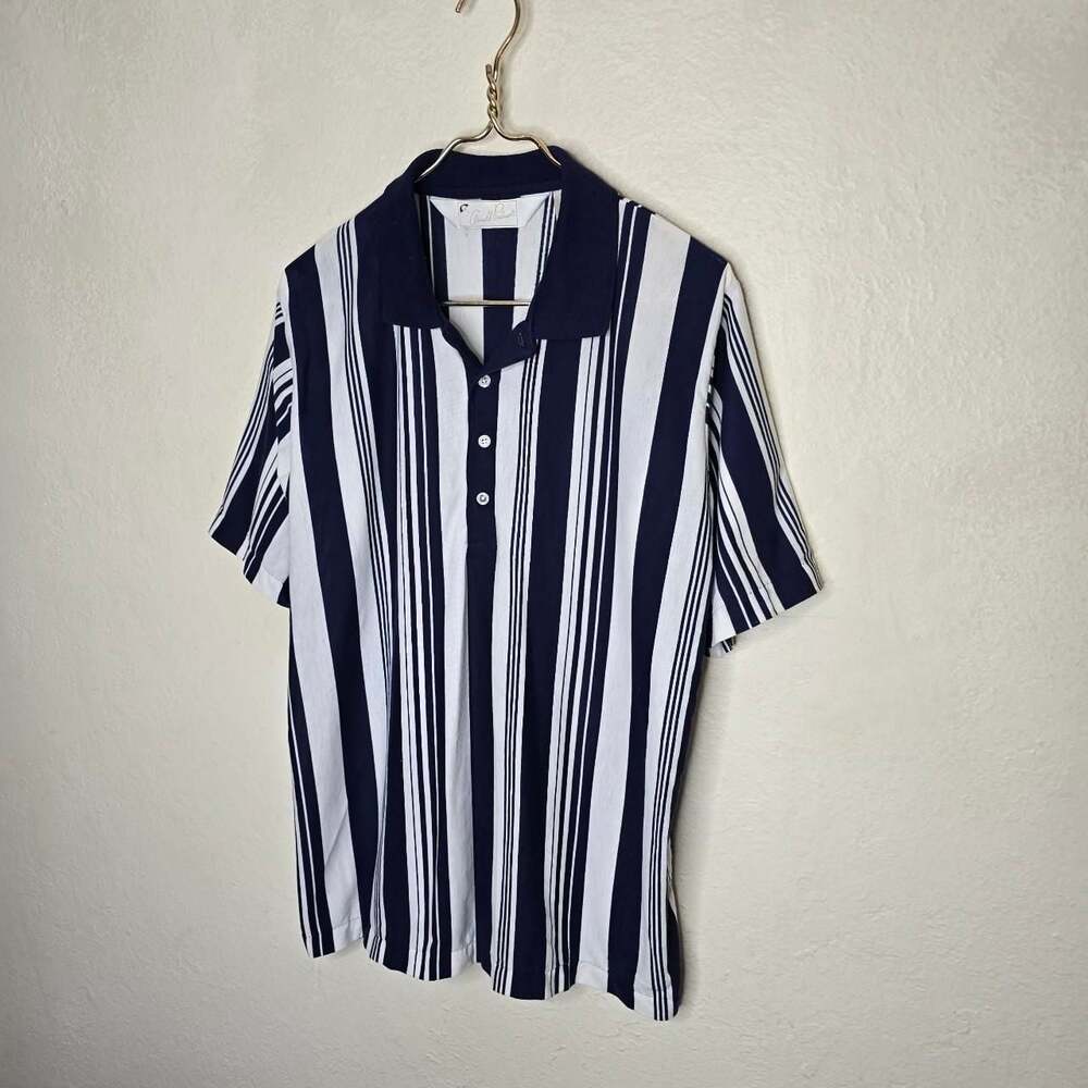 Arnold Palmer Vintage Striped Golf Polo Shirt Navy White - Picture 6 of 8